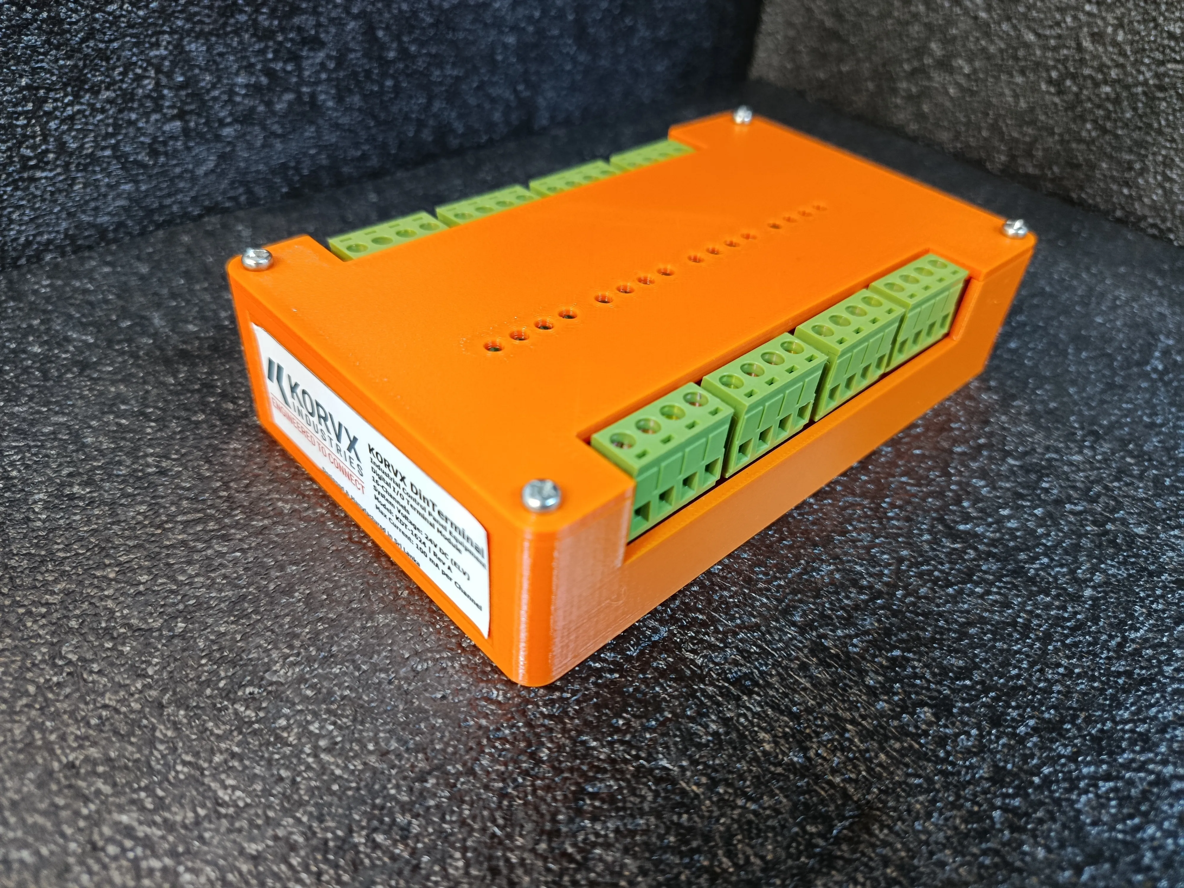 KORVX DinTerminal V1 showing terminal connections and enclosure